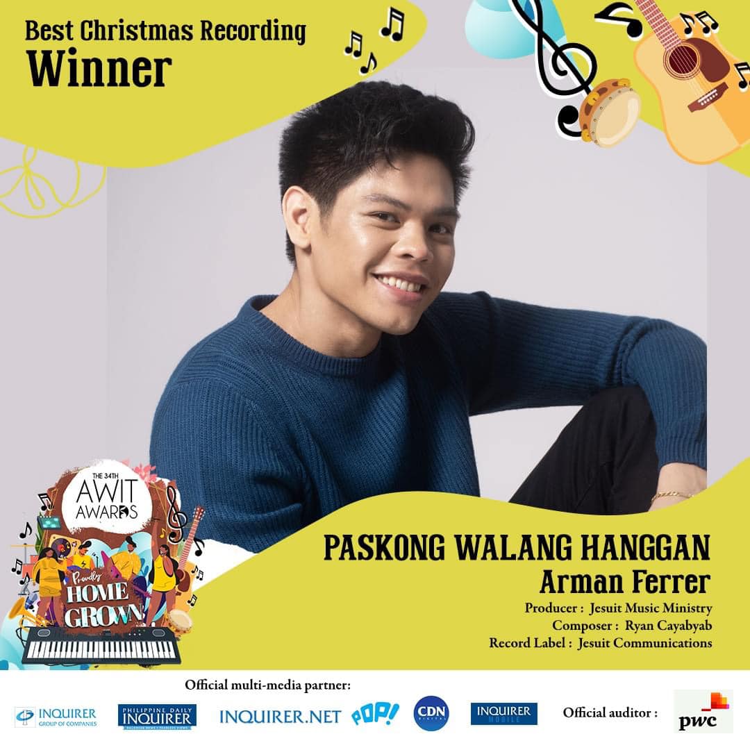 “Paskong Walang Hanggan” wins “Best Christmas Recording” at the 34th Awit Awards