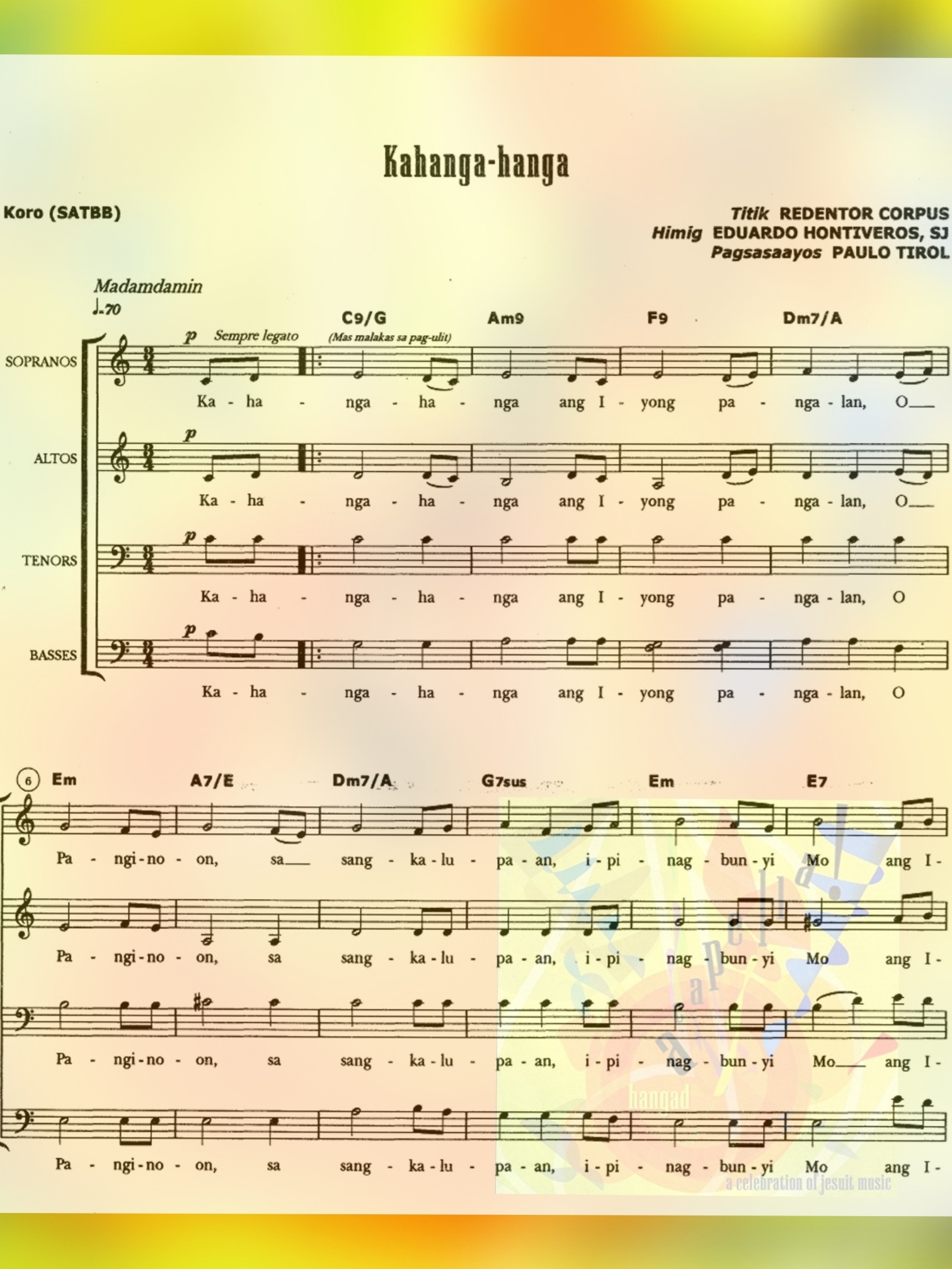 KAHANGA-HANGA A capella – Music Sheet