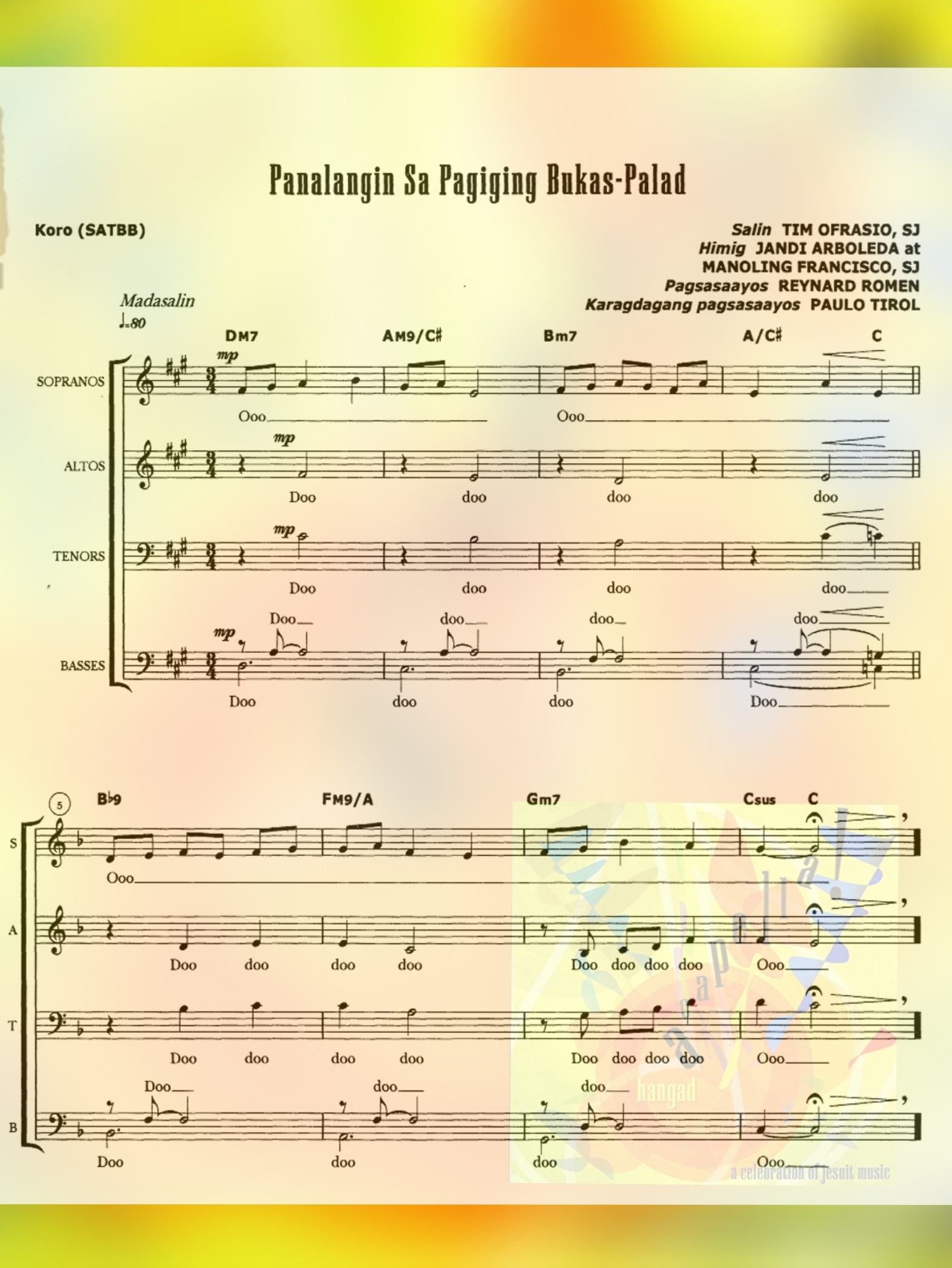 PANALANGIN SA PAGIGING BUKAS PALAD a capella – Music Sheet