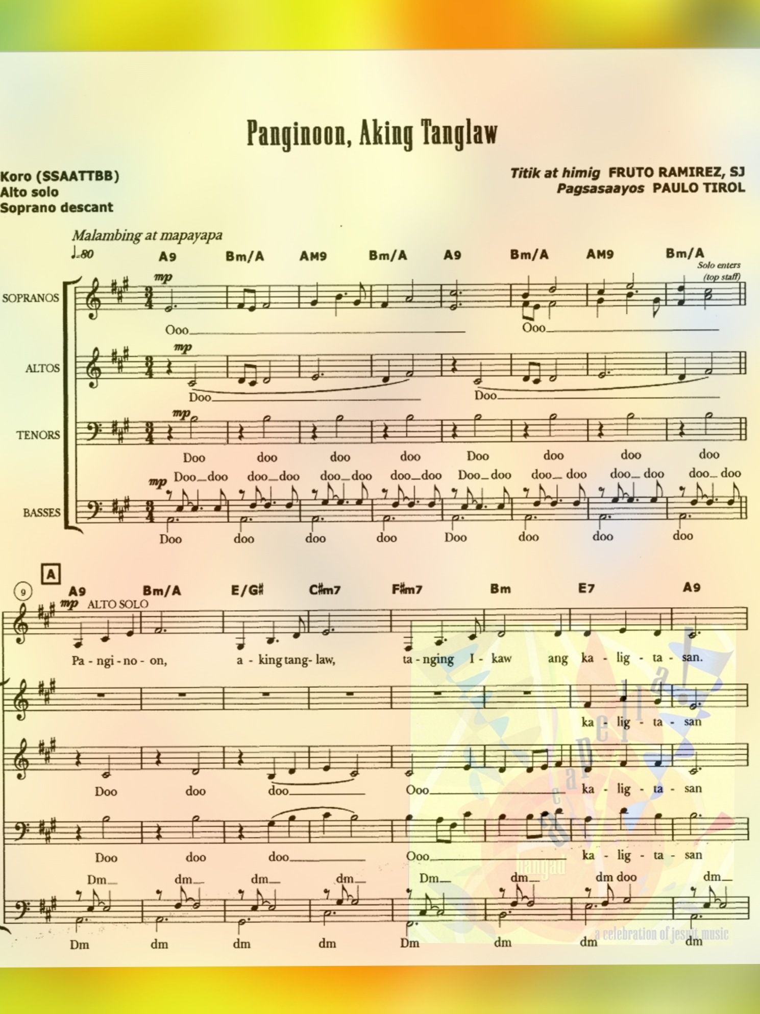 PANGINOON AKING TANGLAW a capella – Music Sheet