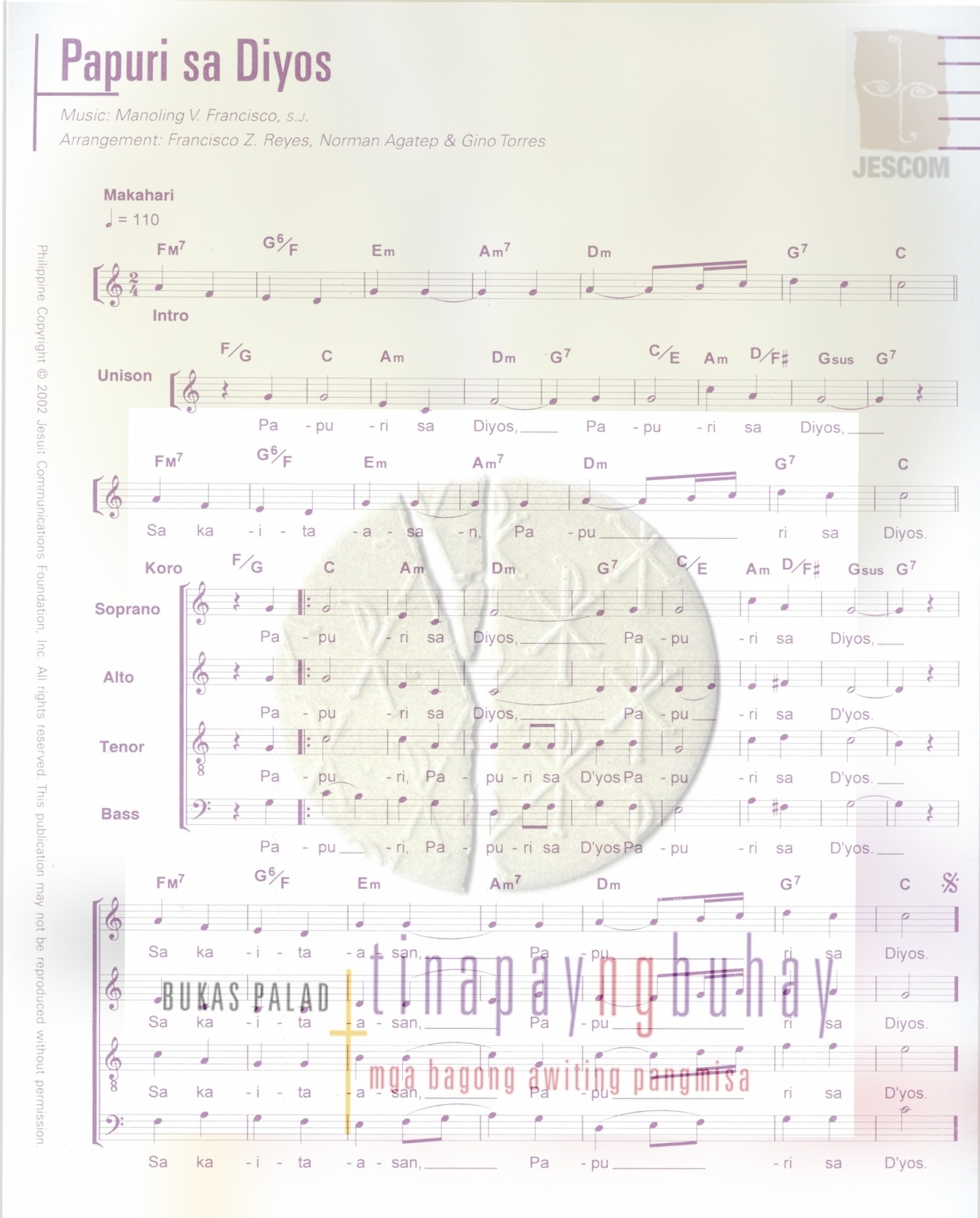 PAPURI SA DIYOS (TNB) – Music Sheet
