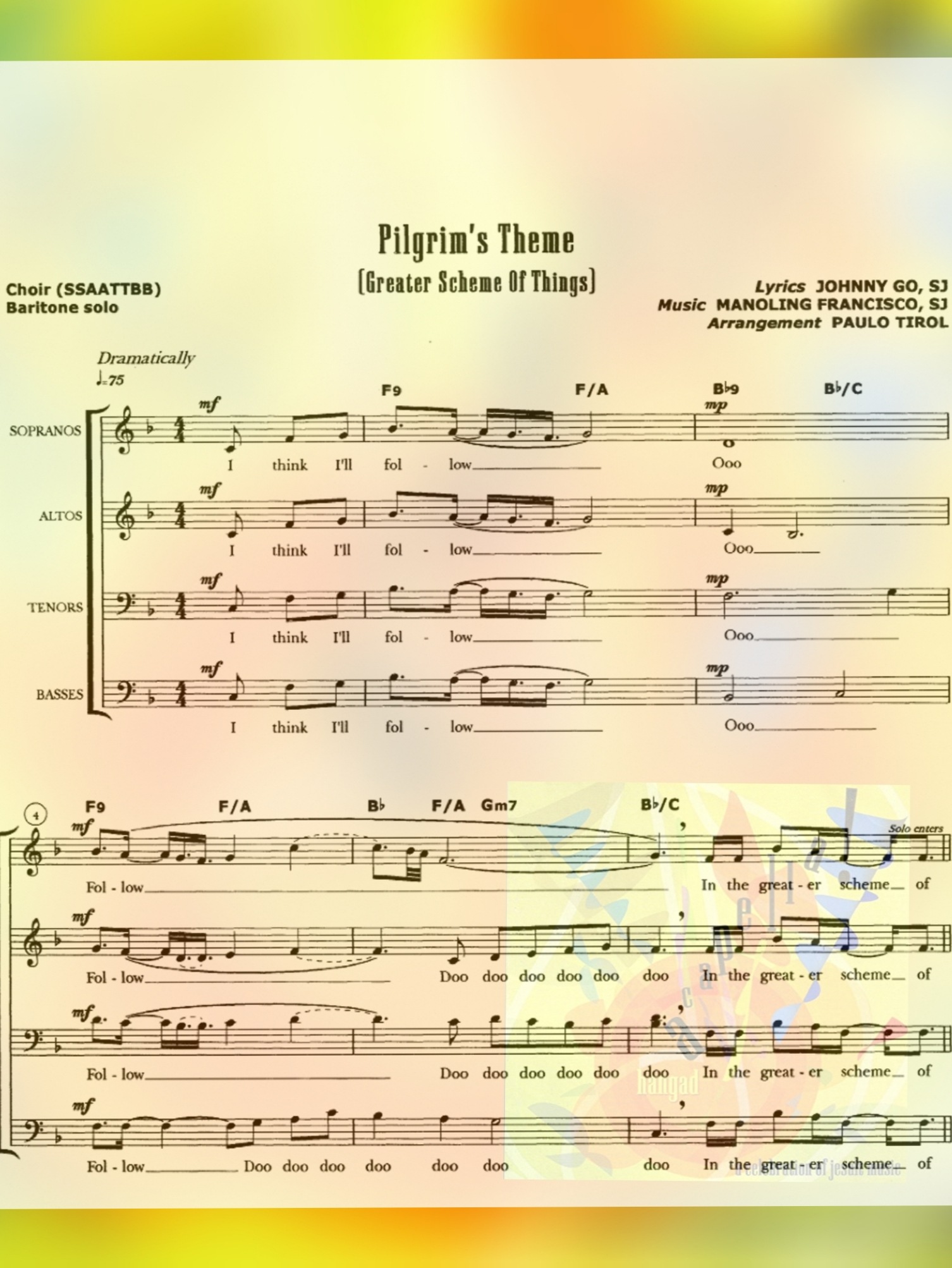 PILGRIM’S THEME a capella – Music Sheet
