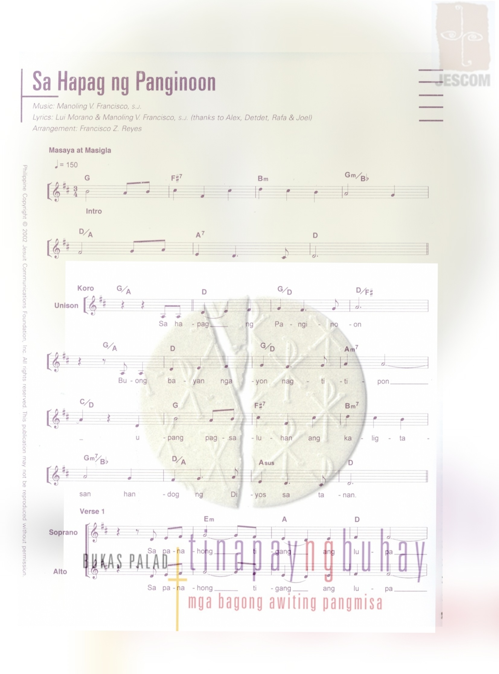 SA HAPAG NG PANGINOON – Music Sheet