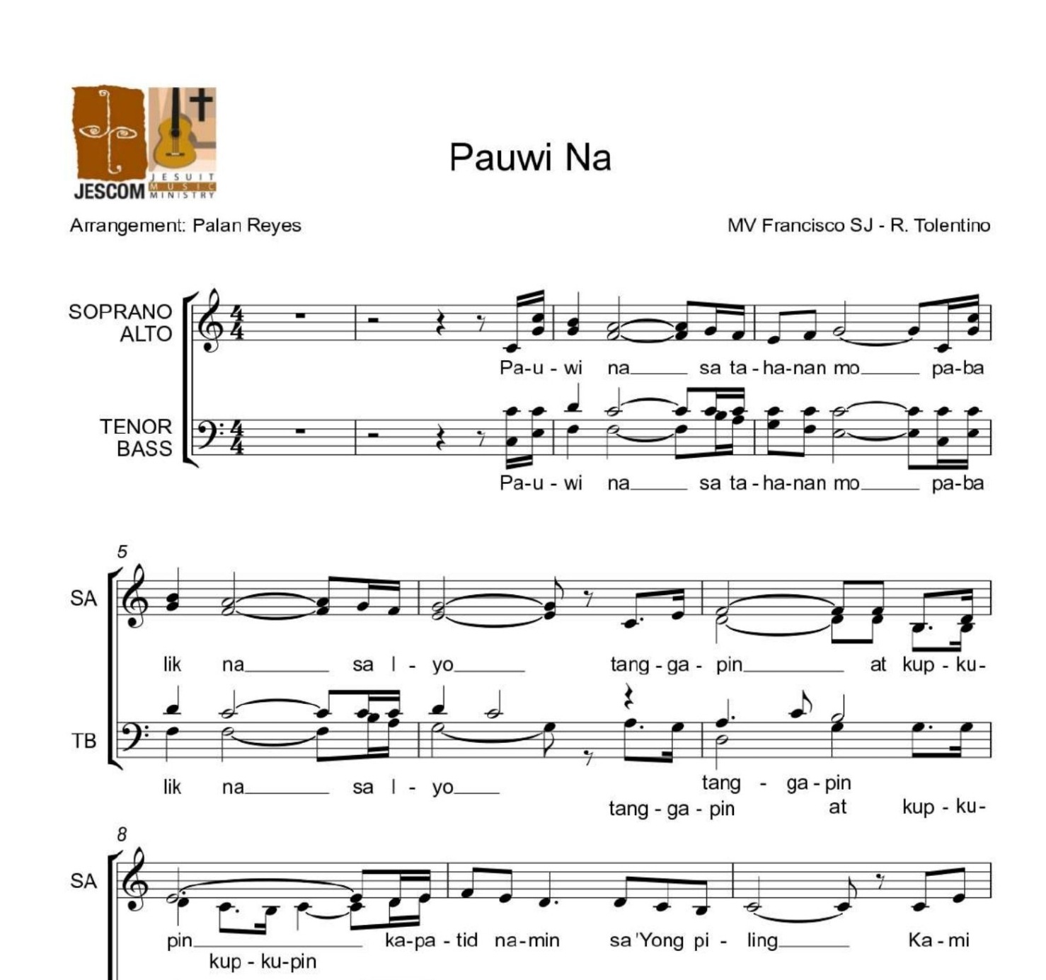 PAUWI NA – Music Sheet