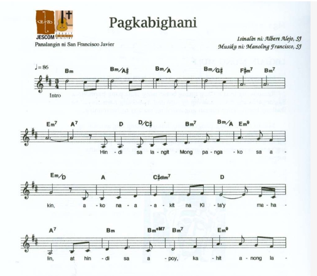 PAGKABIGHANI – Music Sheet