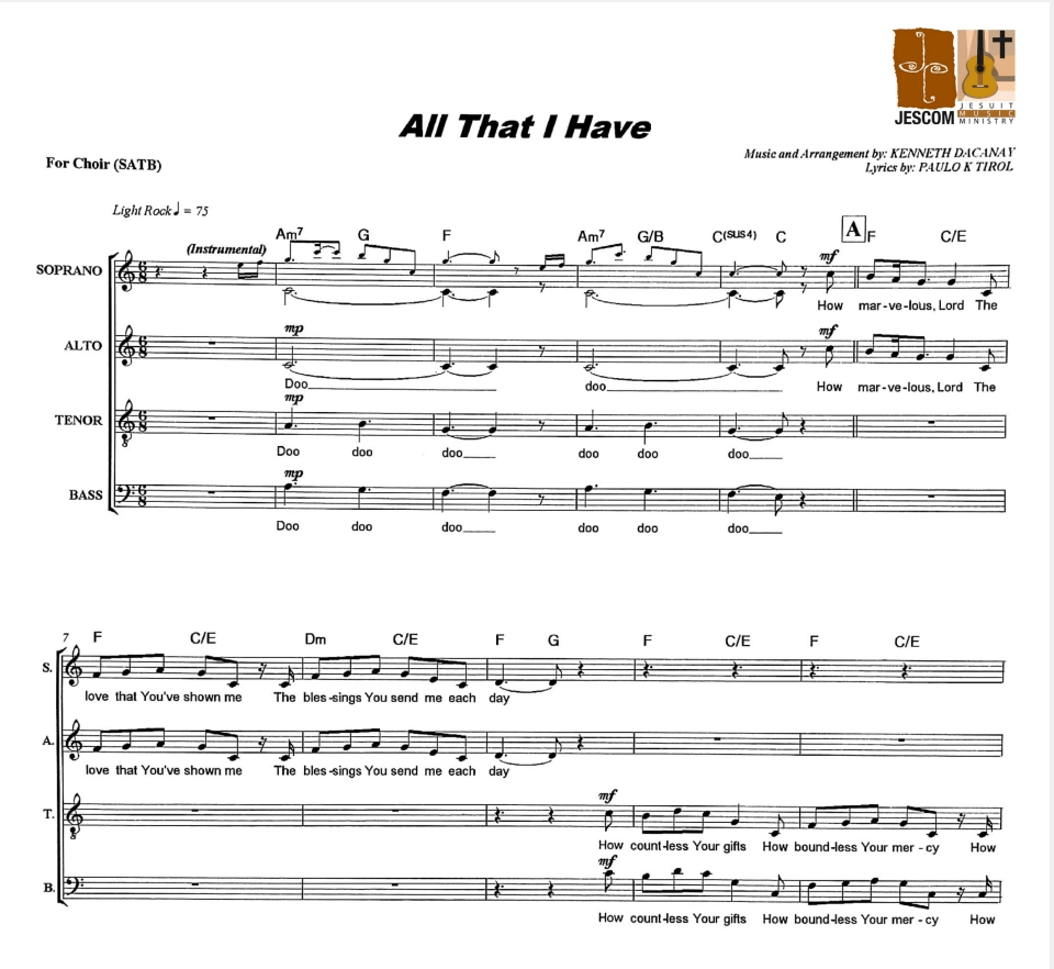 ALL THAT I HAVE – Music Sheet